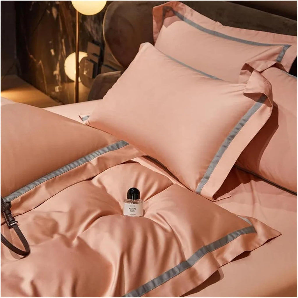 Gray Smooth Soft Rich Color 1000TC Long Staple Cotton Simple Chic Wide Edge 4Pcs Bedding Set Duvet Cover Bed Sheet Pillowcases,Bedding