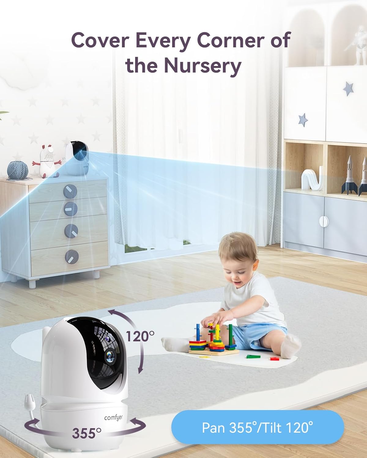 Comfyer BM01 7" HD Split-Screen Baby Monitor with 2 1080P Cameras, 48 Hrs 6000mAh Battery Runs 2 Days in VOX Mode, No WiFi Monitor with a Flexible Bracket, 2 Way Audio, Remote PTZ, Auto Night Vision