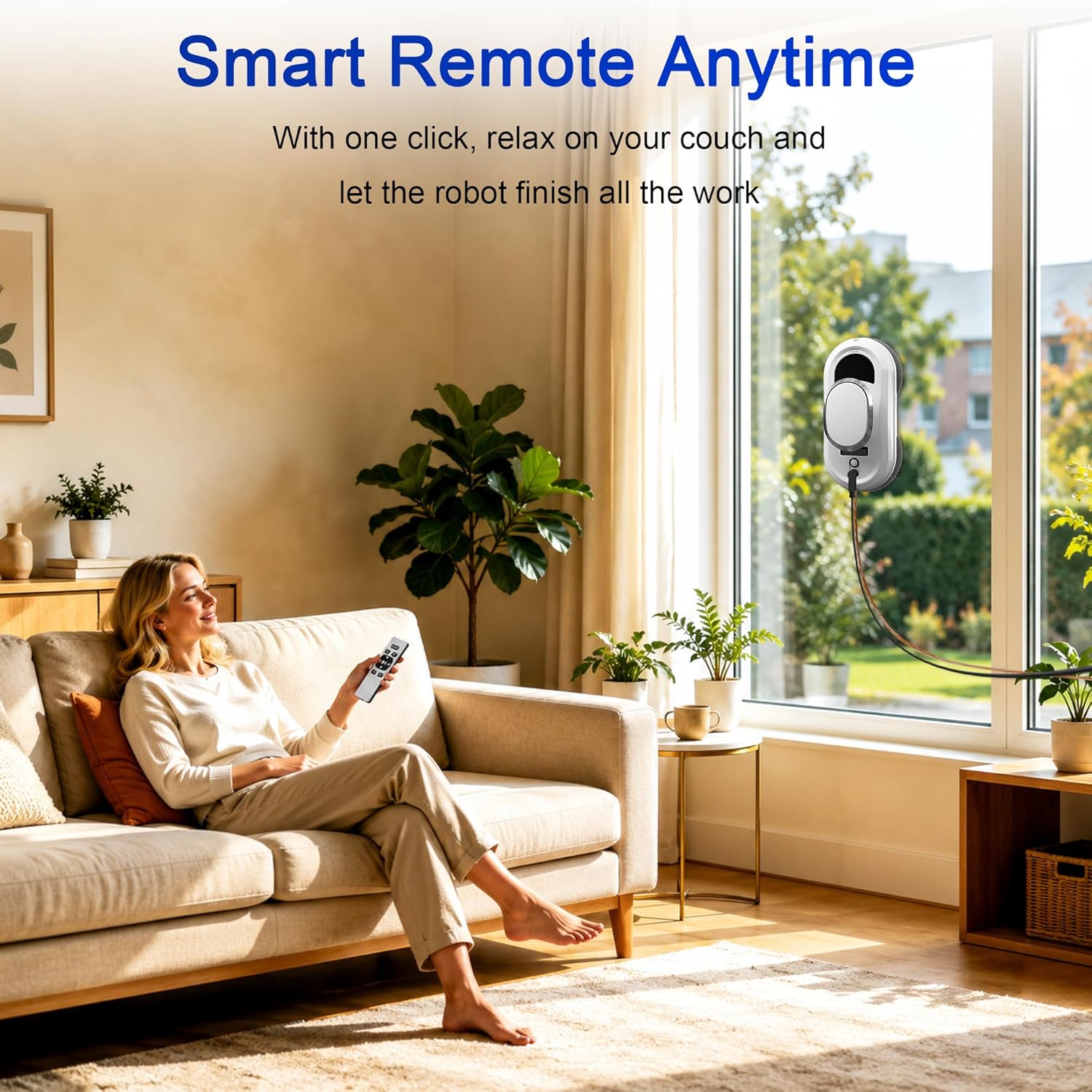 Automatic Window Cleaning Robot,Smart Robot Window Cleaner Inside/Outside,3000Pa Suction,Edge Detection,Intelligent Path Planning,Remote Control for high Glass,Shower,Mirror with 10 Rags(White)