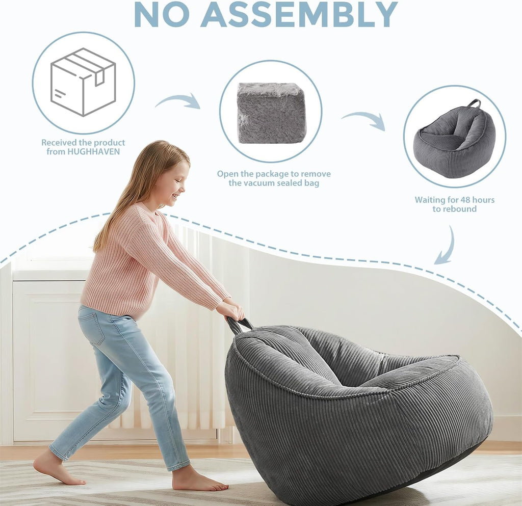 HUGHEAVEN Large Bean Bag Chairs for Kids,Bean Bag Chairs for Kids 8-12,Comfy Bean Bag Sofa with Back Support,Big Bean Bag Couch & Chair for Bedroom, Floor Sofa for Relaxing and Reading,Grey
