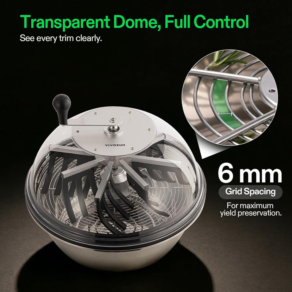 VIVOSUN 19 inch Bud Leaf Bowl Trimmer with Clear Visibility Dome, Sharp Stainless Steel Blades for Spin Cut, Solid Metal Gear Box, and Hand Pruner (Upgraded Version)