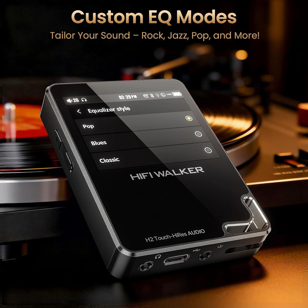 HIFI WALKER H2 Touch Hi-Res MP3 Player with Bluetooth, 2.4" HD Touchscreen, Lossless DSD FLAC Music Player, 64GB Memory Card Included, Supports up to 512GB
