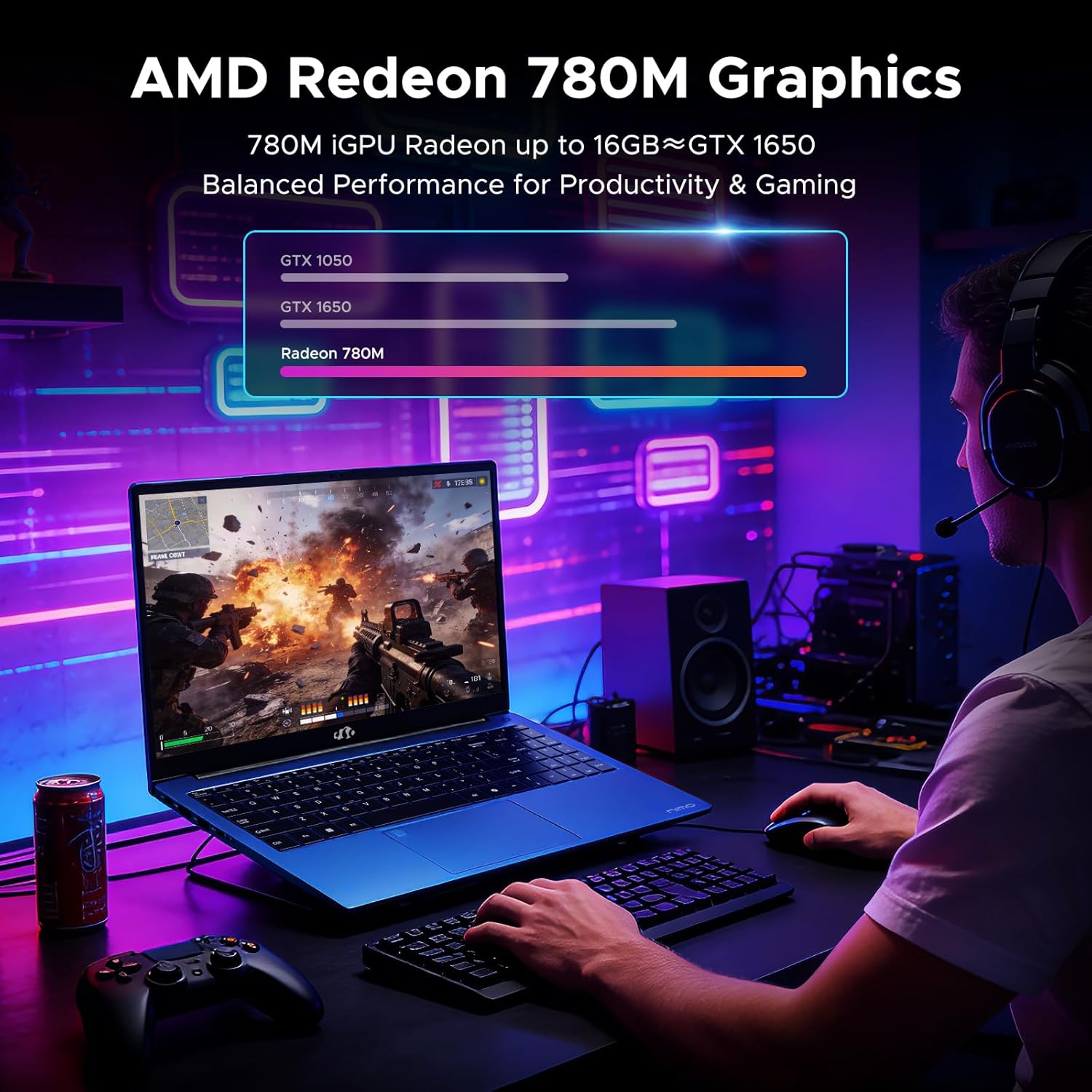 NIMO 17.3" IPS-Gaming-Laptop, AMD Ryzen 7 8745HS Up to 4.9GHz Beat R9 7940HS 16GB RAM 512GB SSD Radeon 780M-Graphics, WiFi 6E USB4 Backlit Keyboard Fingerprint, Win 11 PC for Work & Play 2-Yr Warranty