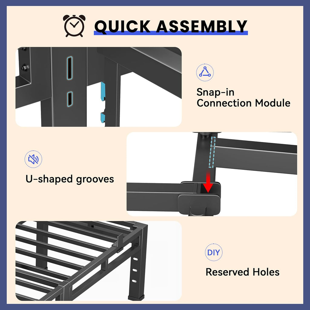 Bed Frame King Size 24 Inch Tall, Double Layer Heavy Duty Metal Bed Frames 4000 lbs Capacity, Platform Bedframes with Headboard Holes, Round Corner Legs, Mattress Slide Stopper, Easy Assembly