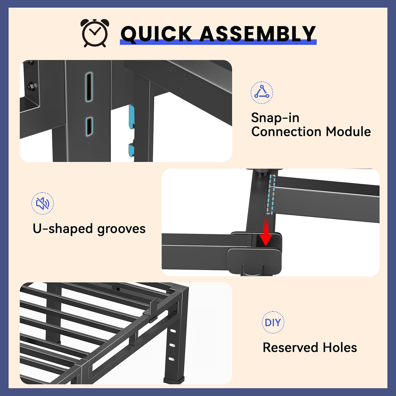 Bed Frame King Size 24 Inch Tall, Double Layer Heavy Duty Metal Bed Frames 4000 lbs Capacity, Platform Bedframes with Headboard Holes, Round Corner Legs, Mattress Slide Stopper, Easy Assembly