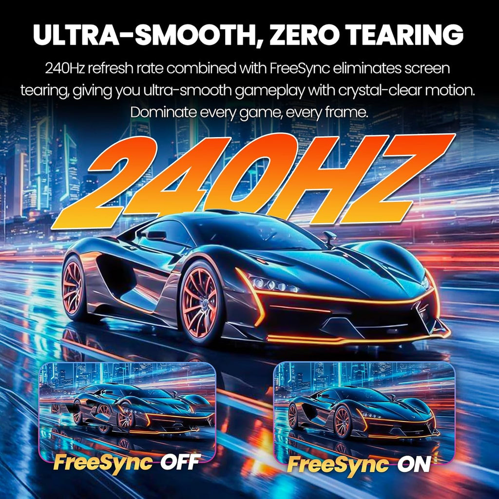 CRUA 24” 240Hz Gaming Monitor, Curved FHD 1920 x 1080P, Built-in Speakers, Support 120% sRGB, AMD FreeSync, Low Motion Blur, Wall Mount Installs Compatible, for Office and Games(HDMI 2.0&DP 1.4)–Black