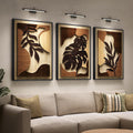 Framed Textured Wood 3D Wall Art for Living Room, Large Boho Tropical Brown Artwork for Walls, 3 Piece Farmhouse Botanical Leaf Wood 3D Textured Wall Art Decor for Office Bedroom Hallway, 24x36 Inch