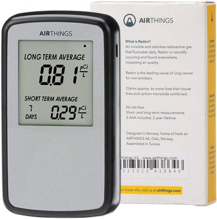 Airthings Corentium Home Radon Detector 223 Portable, Lightweight, Easy-to-Use, (3) AAA Battery Operated, USA Version, pCi/L