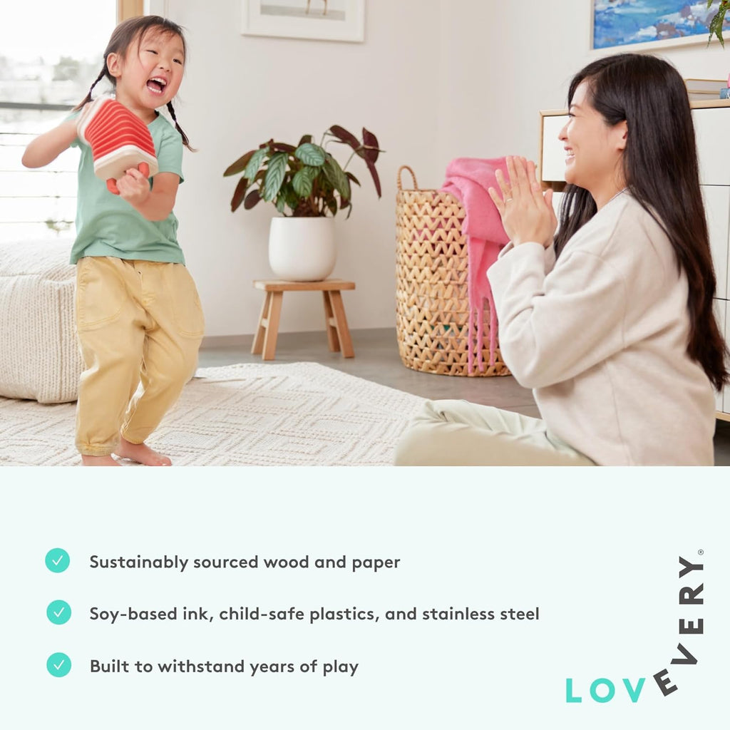 LOVEVERY | The Music Set | 6 Montessori Musical Instruments & Rhythm Book | Educational Toys for Toddlers & Preschoolers | Simple Songs and Play Guide | Ages 18 Months to 4+ Years