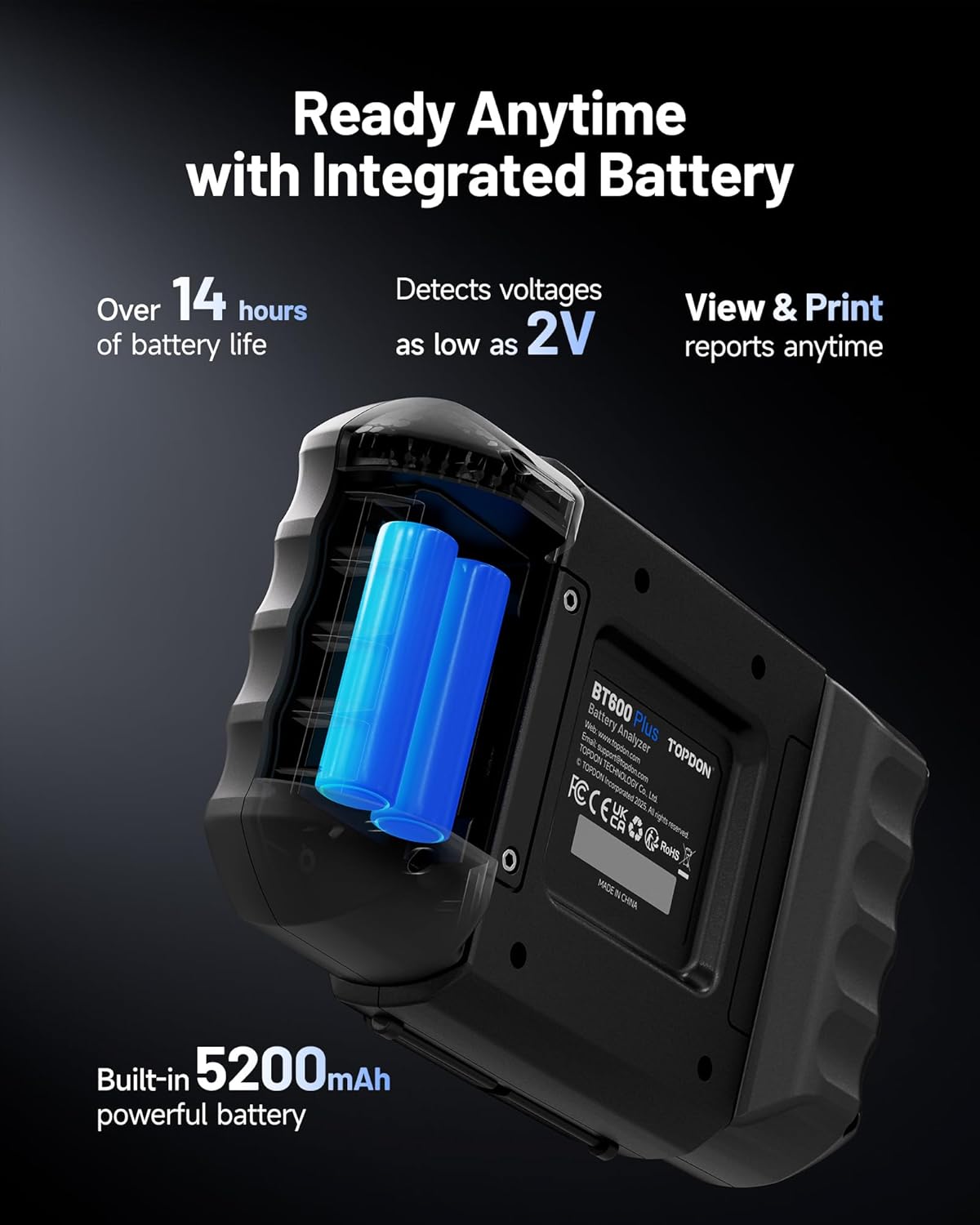 TOPDON BT600 Plus Car Battery Tester, Battery Alternator for 6V/12V/24V Battery Tests, 12V/24V Cranking/Charging/System Testing, 3.5" Screen with Built-in Printer