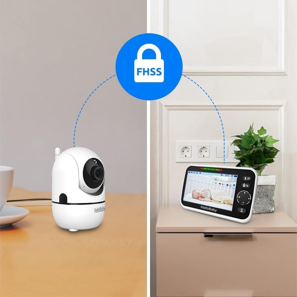 HelloBaby Upgrade 5'' Baby Monitor with 30-Hour Battery, 2 Cameras Pan-Tilt-Zoom, 1000ft Range Video Audio Baby Monitor No WiFi, VOX, Night Vision, 2-Way Talk, 8 Lullabies and Temperature