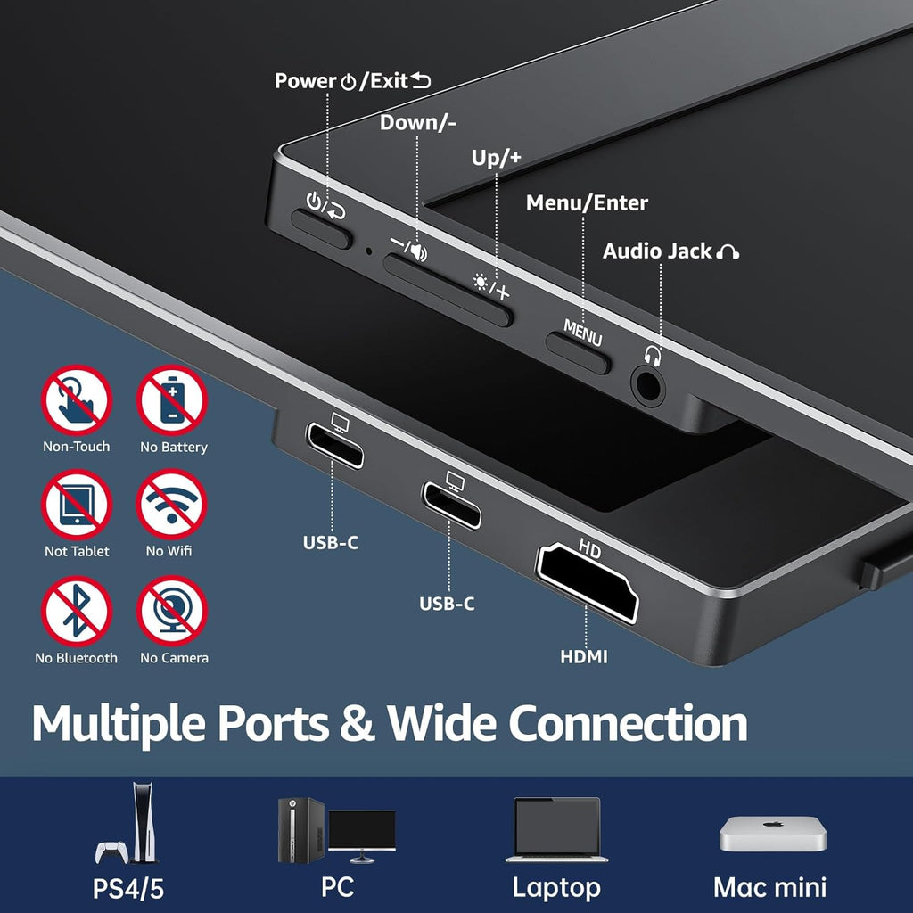 cocopar Portable Monitor 15.6 Inch 1080P FHD 60Hz 85% sRGB Travel Monitor with Speaker HDMI USB-C Second Screen for Laptop MacBook Surface PC Xbox PS4/5, VESA Mountable, with Cover Stand