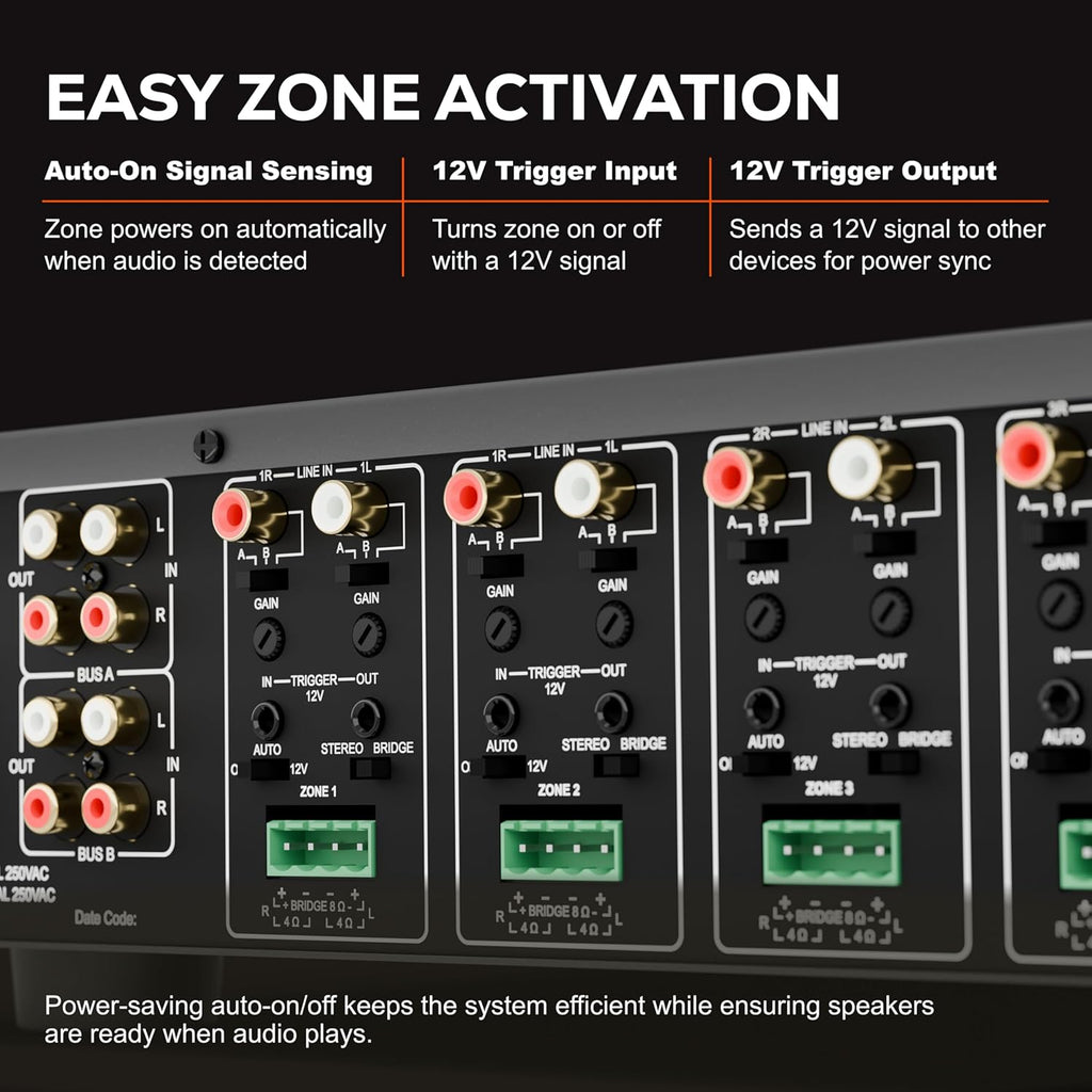 Dayton Audio MA1280 Multi-Zone 12-Channel Class-D Amplifier, 12 x 80W (160W Bridged), 6 Stereo Zones, 8 Inputs, Rack-Mountable