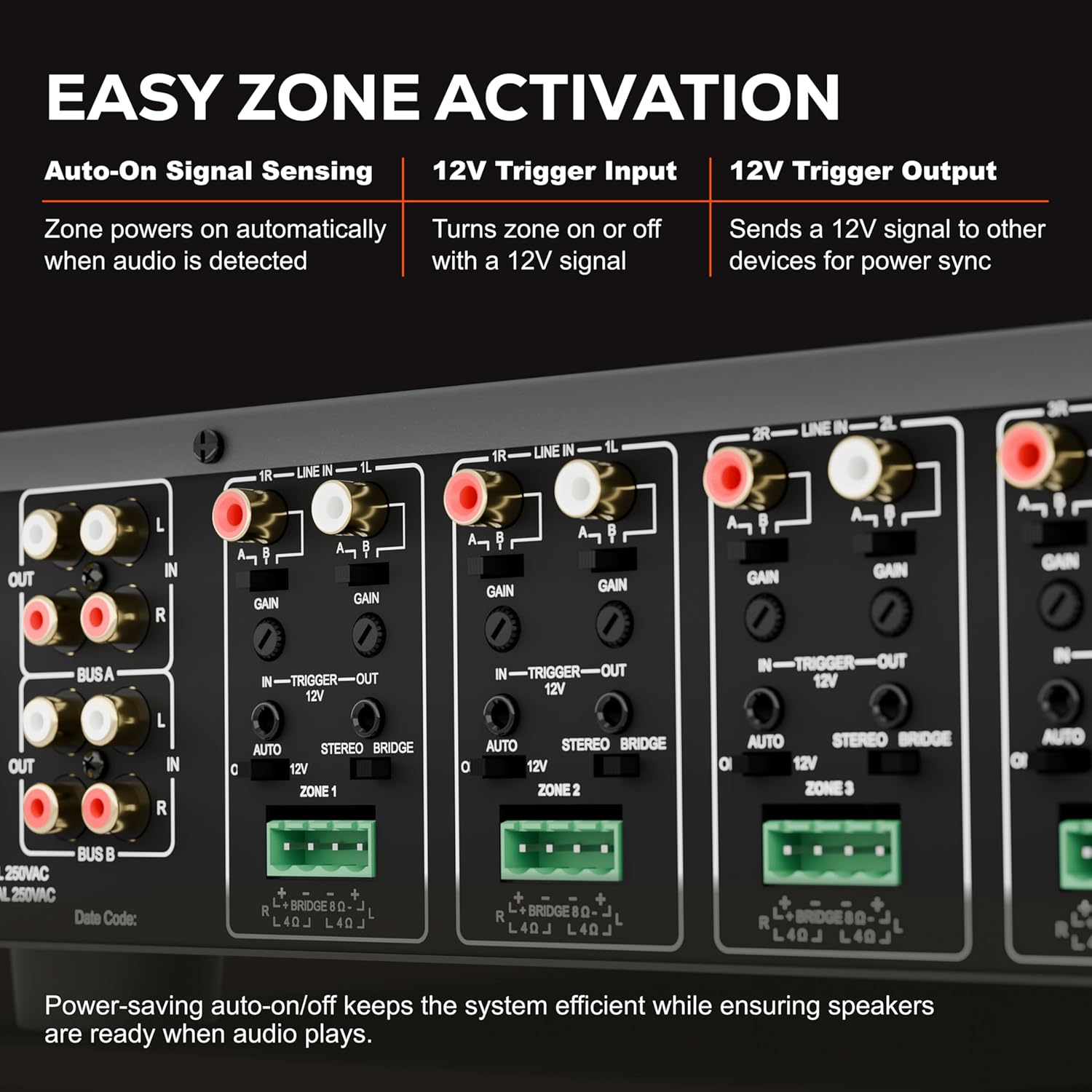 Dayton Audio MA1280 Multi-Zone 12-Channel Class-D Amplifier, 12 x 80W (160W Bridged), 6 Stereo Zones, 8 Inputs, Rack-Mountable