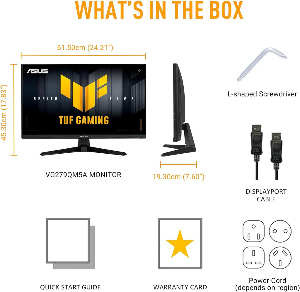 ASUS TUF Gaming 27”1080P Monitor (VG279QM5A) – Full HD (1920 x 1080), 240Hz, 0.3ms, Fast IPS, G-SYNC Compatible, Extreme Low Motion Blur Sync, 99% sRGB, DisplayWidget, Gaming AI, 3 yr Warranty