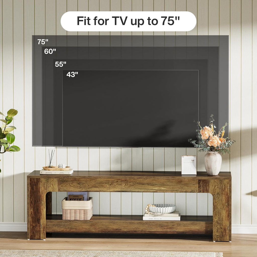 Tribesigns TV Stand for Living Room for 55/60/65/75-Inch TVs, Farmhouse Rustic TV Console with Storage Shelves, 63" Entertainment Center Television Stand for Bedroom, Brown