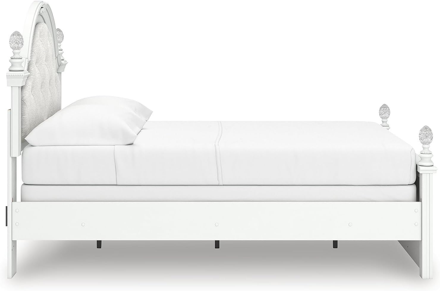 Signature Design by Ashley Maylilly Full Upholstered Panel Bedframe with LED Headboard Lights, Matte White Finish, Button‑Tufted Upholstery for Kids Bedroom