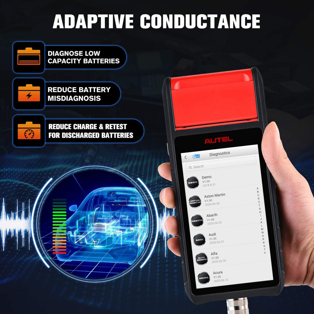 Autel MaxiBAS BT608 (E) Car Battery Tester, 2026 Up of BT508/ BT506, Adaptive Conductance (Worth 1000+), Cranking Charging Test as BT609, Battery Reset, MK808S/ MX808S Full Systems, Built-in Printer