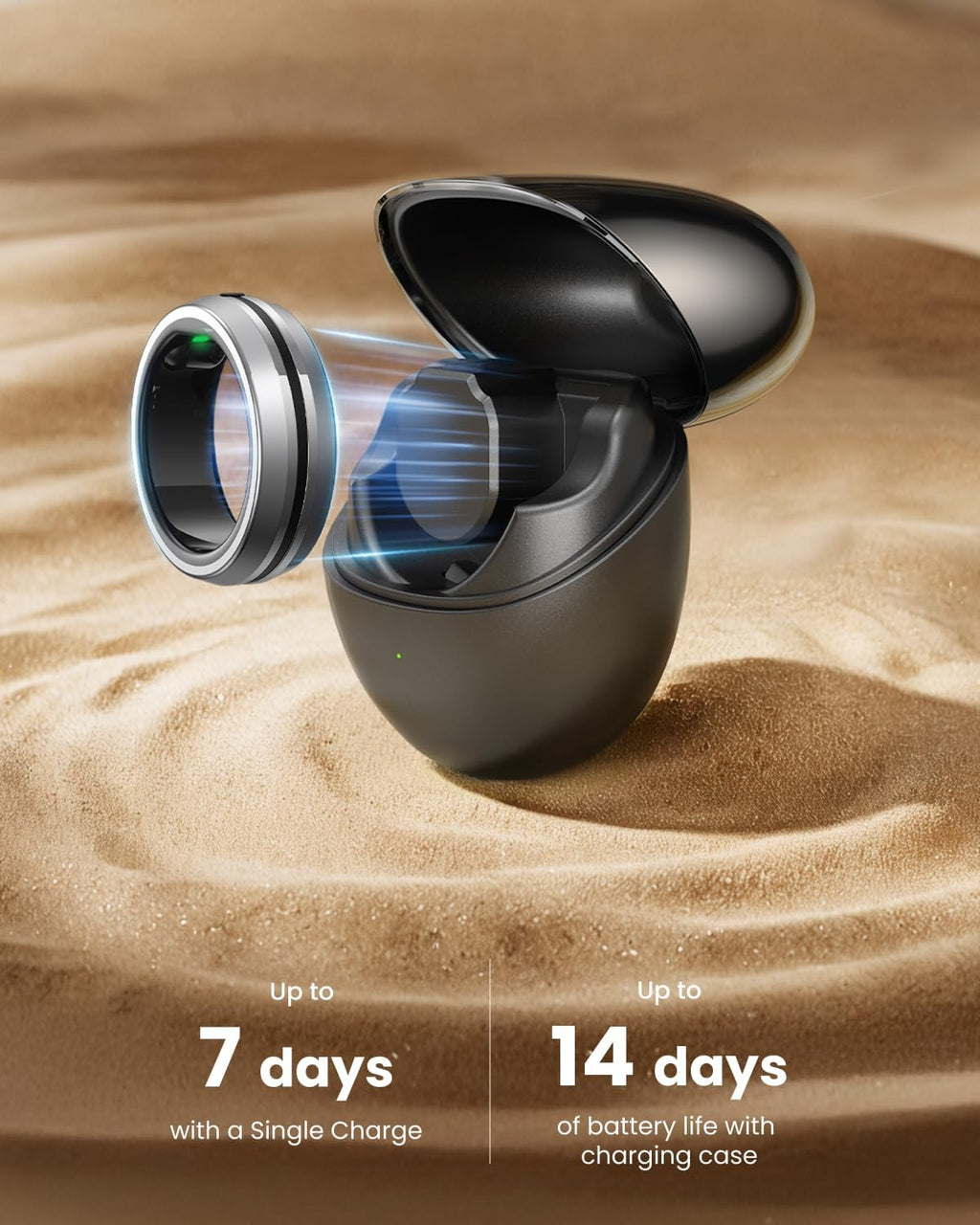 RENPHO Lynx Smart Ring-All Day Sleep & Activity Tracking, Includes Charging Case, Gifts for Men, 7-Day Battery Life, Subscription-Free App for iOS & Android, Size Before You Buy (Silver, Size 9)