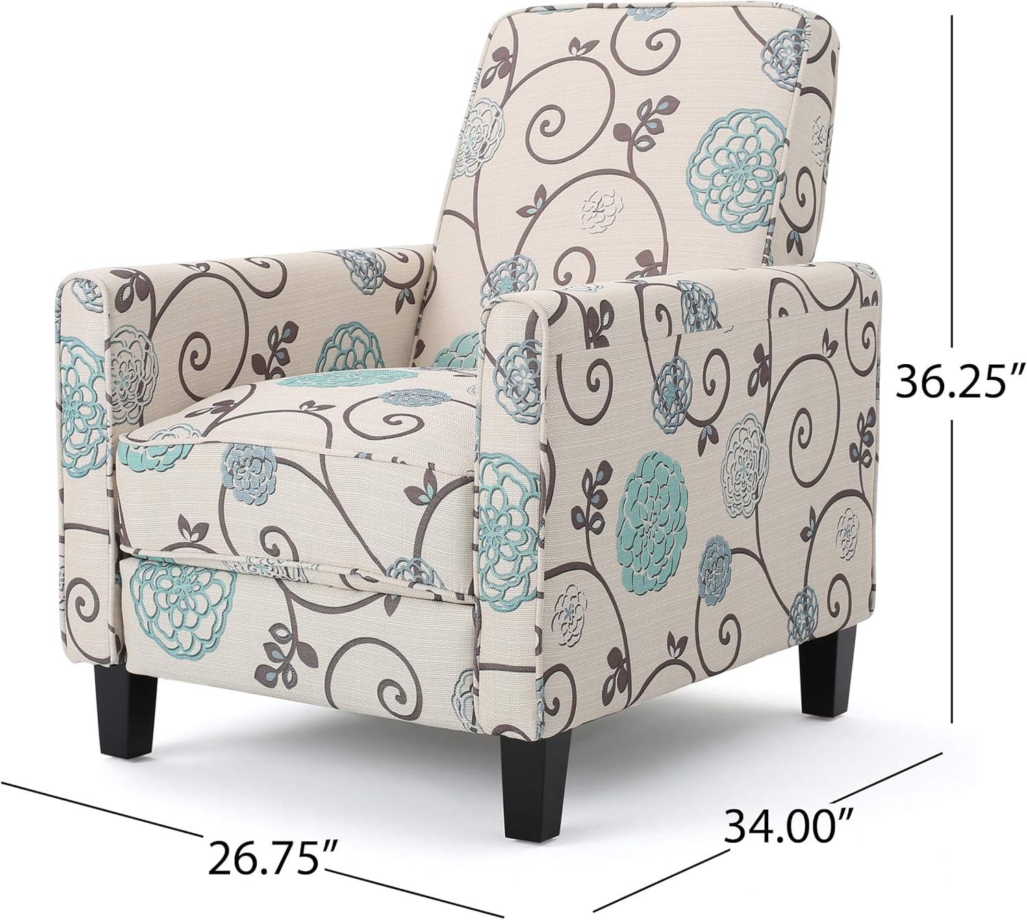 Christopher Knight Home Emmie Fabric Recliner (Set of 2), Light Beige with Blue Floral, Dark Brown