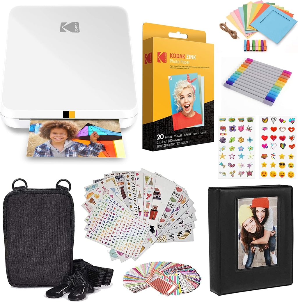 Kodak Step Slim Instant Mobile Photo Printer - Kit: 20 Pack Zink Paper, Case, Photo Album, Markers, Sticker Sets