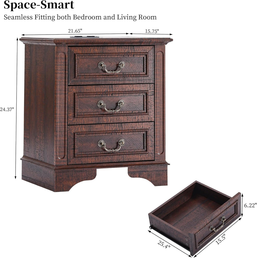 Farmhouse Dresser and Nightstand Sets, 6-Drawer with 7 Drawer Dresser & 3 Drawer Nightstand Sets, 4 Pieces Rustic Wood Bedroom Furniture Set for Home, Bedroom, Hallway(Dark Brown)