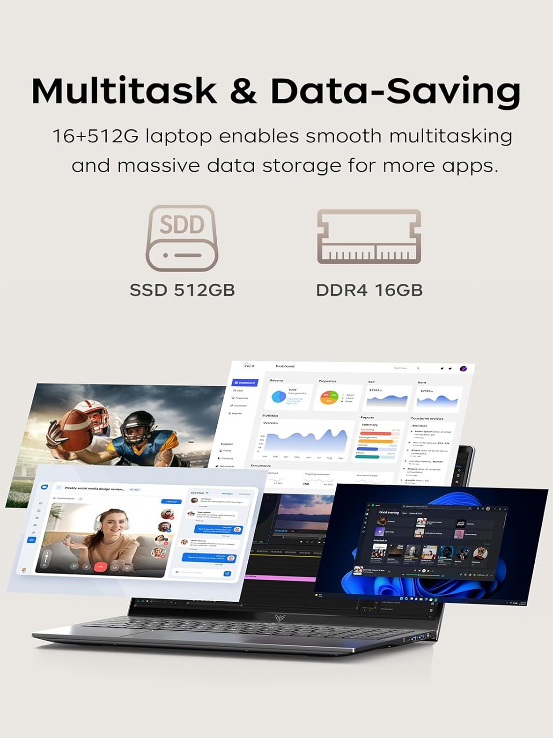 KAIGERR Gaming Laptop, Laptop with AMD Ryzen 7430U(Up to 4.3GHz), 16GB DDR4 512GB SSD Laptop Computer, 15.6inch Windοws 11 Laptop, 1920P FHD Display, WiFi 6, USB3.2, Type_C
