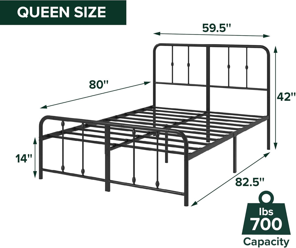 Zinus Leonardo Metal Platform Bed Frame, Victorian Spindle Style Headboard and Footboard, Heavy Duty Bed Base, Ample Underbed Space, Queen