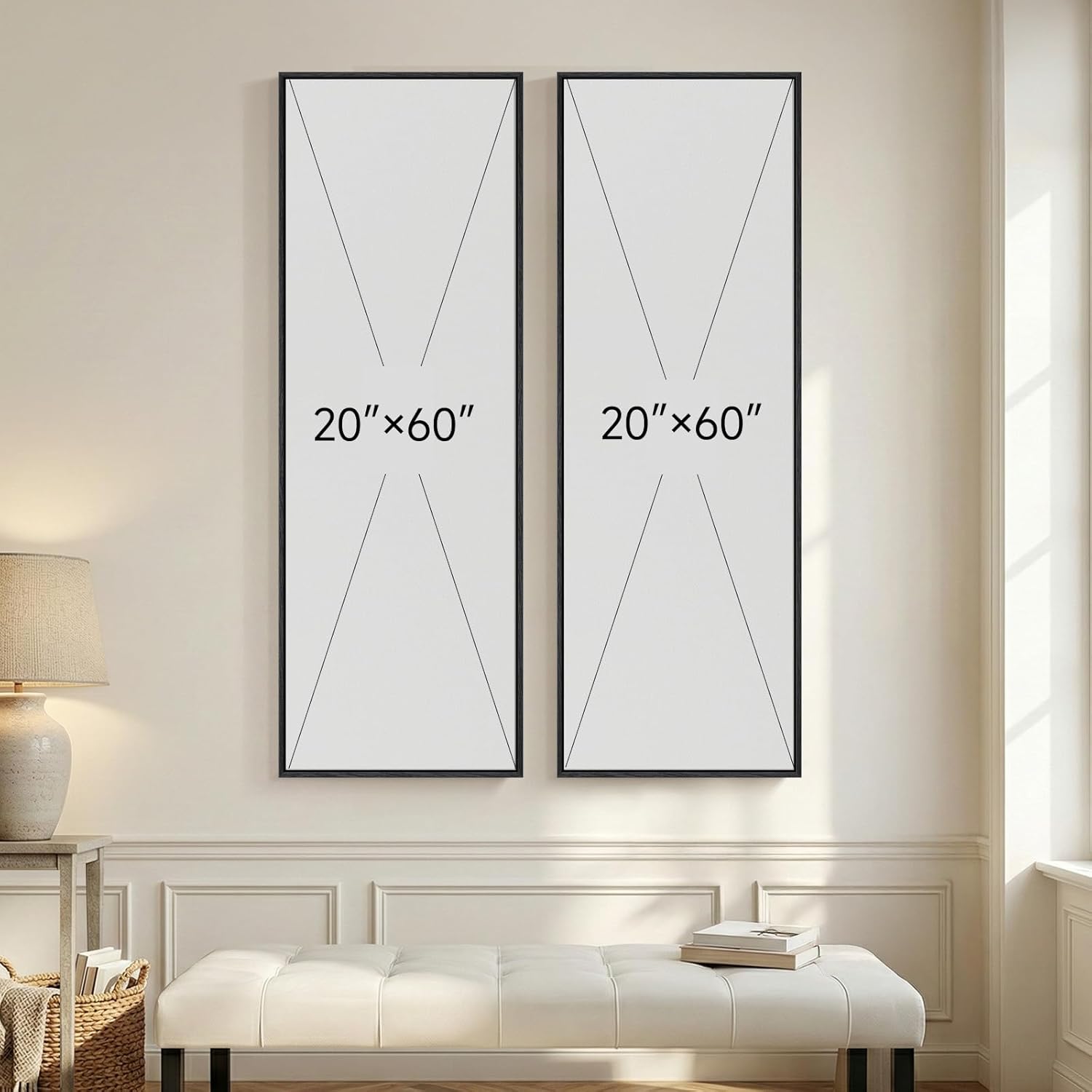Long Narrow Framed Neutral Abstract Vertical Wall Art, Set of 2 Modern Canvas Prints Paintings Artwork for Walls, Black and Beige Minimalist Pictures Living Room Bedroom Hallway Entryway Wall Decor