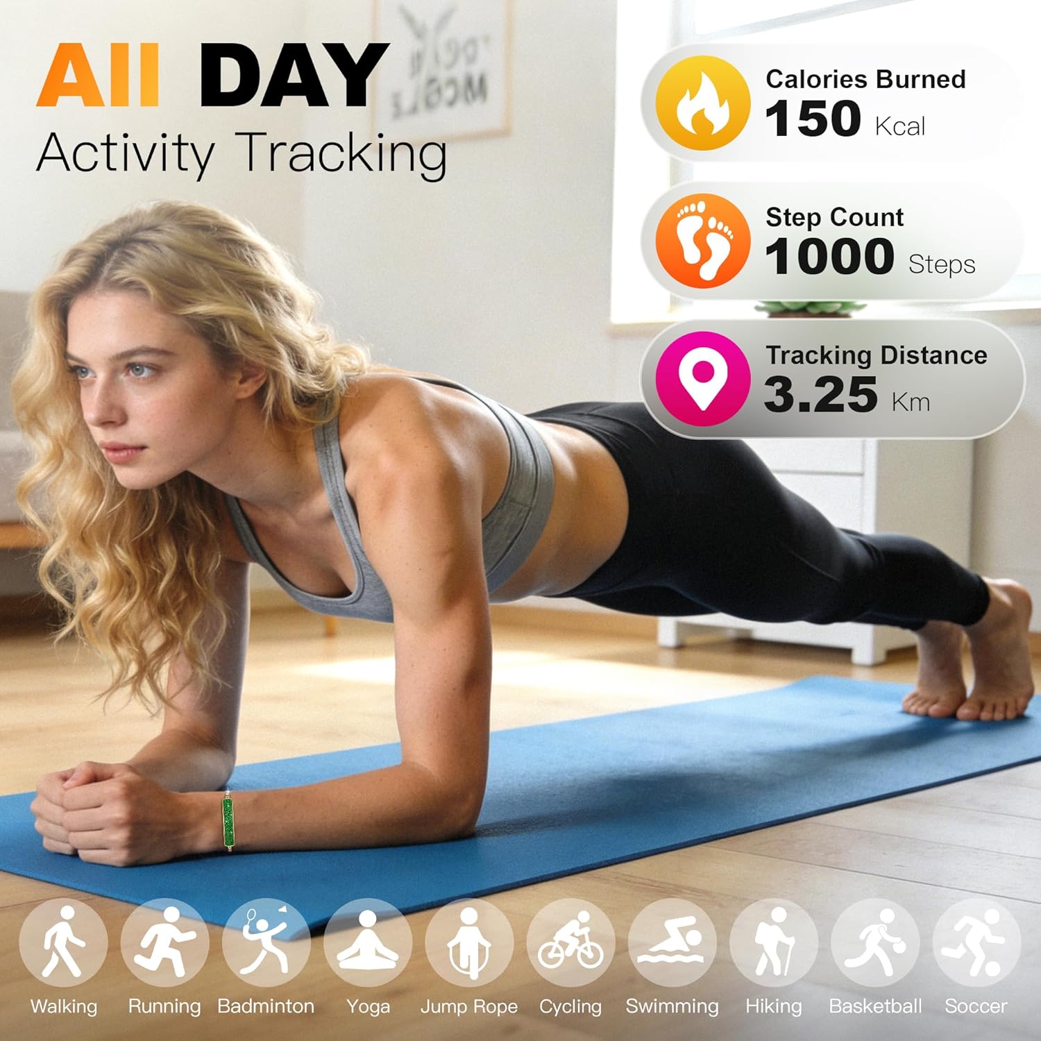Smart Bracelet, Health Activity Fitness Trackers, 24/7 Heart Rate, HRV, Blood Oxygen & Stress Monitor, 24H Sleep Tracker, Smart Wristband Free APP for iOS & Android, for Girls