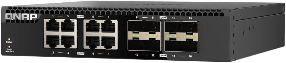 QNAP QSW-3216R-8S8T-US 16-Port Half-Width Rackmount 10GbE Unmanaged Switch for SMB/SOHO high-Speed Networking environmen