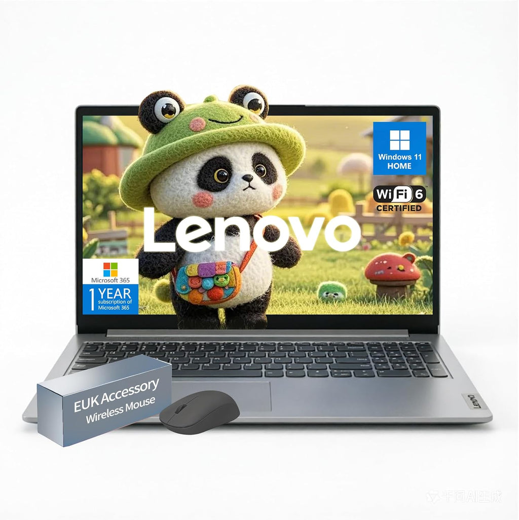 Lenovo Ideapad 15.6" Laptop,8GB RAM,128GB eMMC,Intel Multi-Core,HD+ Display,Office 365,Numeric Keypad,Wi-Fi 6,Windows 11 Home,EUK Accessories,Grey