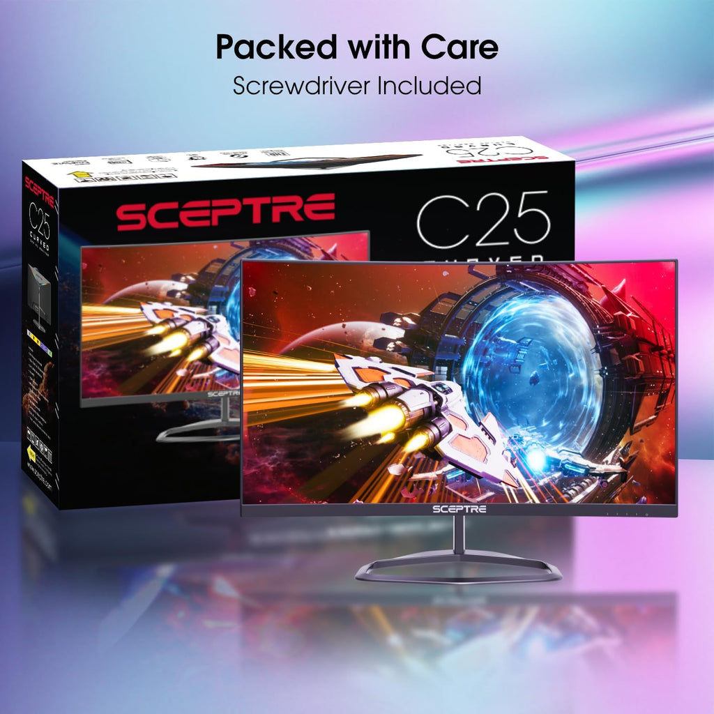 Sceptre Curved 24.5-inch Prime Gaming Monitor up to 240Hz 1080p R1500 1ms DisplayPort x2 HDMI x2 Blue Light Shift Build-in Speakers, Machine Black 2025 (C255B-FWT240 Series)