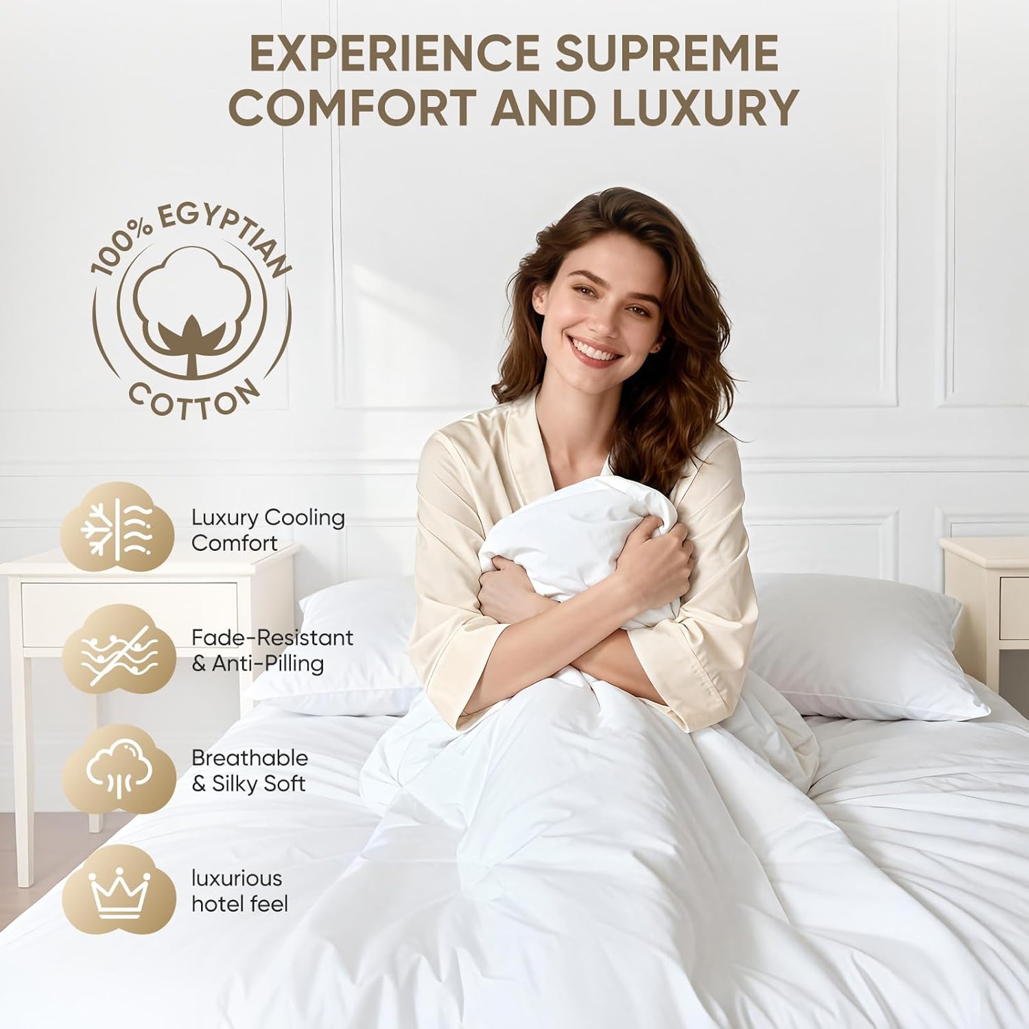 TWK 1200 Thread Count Egyptian Cotton 100% Bed Sheet Set, Solid Thickness, Long-Lasting Durable Construction, Resists Pilling, 18" Deep Pocket Capacity