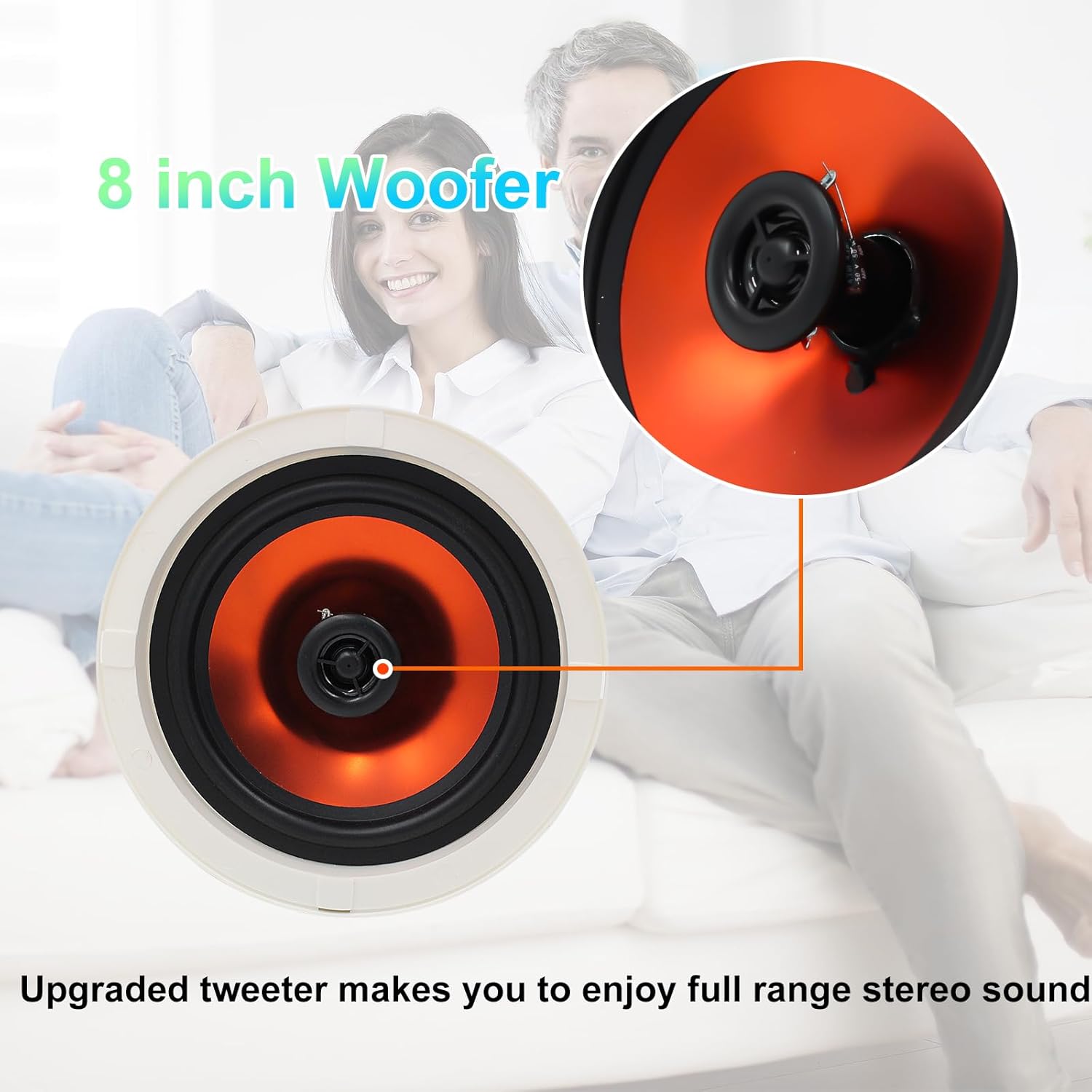 STUDIOFINIX 8-Inch in-Ceiling Speakers, 800W Max Power Passive Flush-Mount Ceiling Speakers for Home Theater, Living Room, Office, Kitchen, Basement, Covered Patio (2 Pairs)