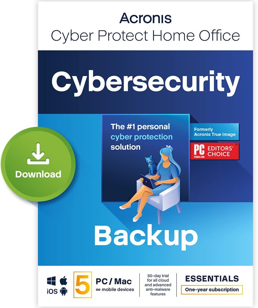 Acronis Cyber Protect Home Office 2023 | Essentials | 5 PC/Mac | 1 Year | Windows/Mac/Android/iOS | pure Backup | Activation Code by email