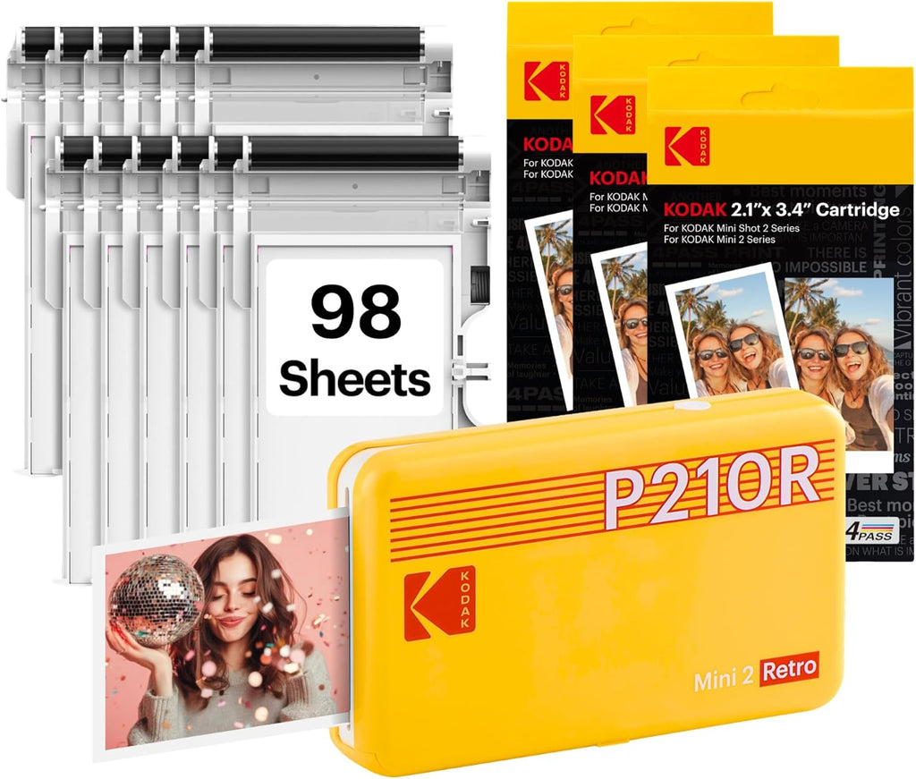 KODAK Mini 2 Retro 2x3 Portable Photo Printer, 98 Sheets, Bluetooth Smartphone Printer for iPhone & Android, Instant Color Prints, 4PASS Dye Sublimation, Yellow
