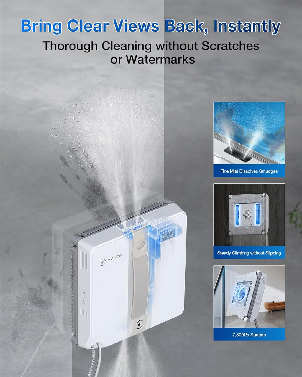 ECOVACS (2026 Version) WINBOT Mini Window Cleaning Robot - Compact Design, Dual Nozzles with Ultrasonic Spray, 9-Stage Protection System, Intelligent Path Planning, 3 Cleaning Modes