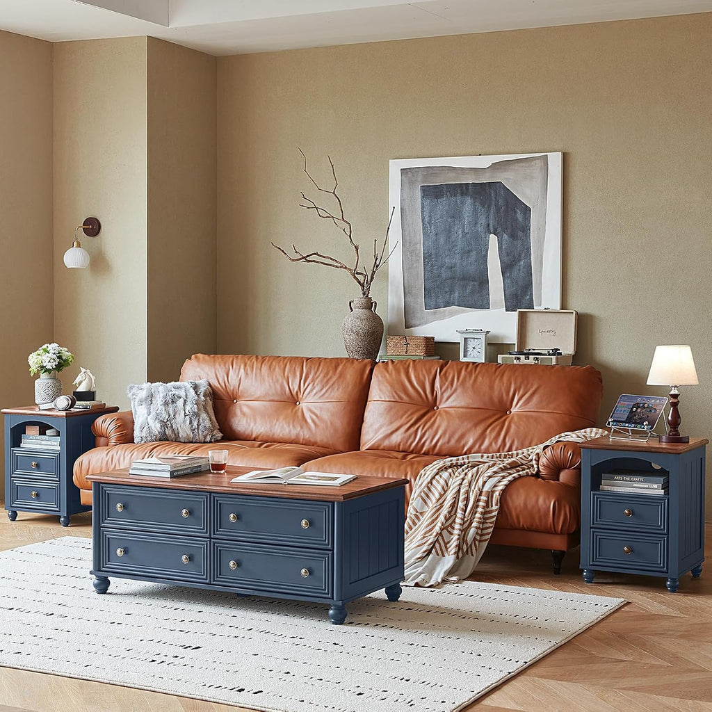 Farmhouse Dressers & Night Stand Set of 4, Wood 54" Wide Dresser & 43.5"Tall Chest of Drawers, 18" with Charging Station Nightstand Set of 2, Bedroom Furniture Dresser Set for Home Living Room Hallway