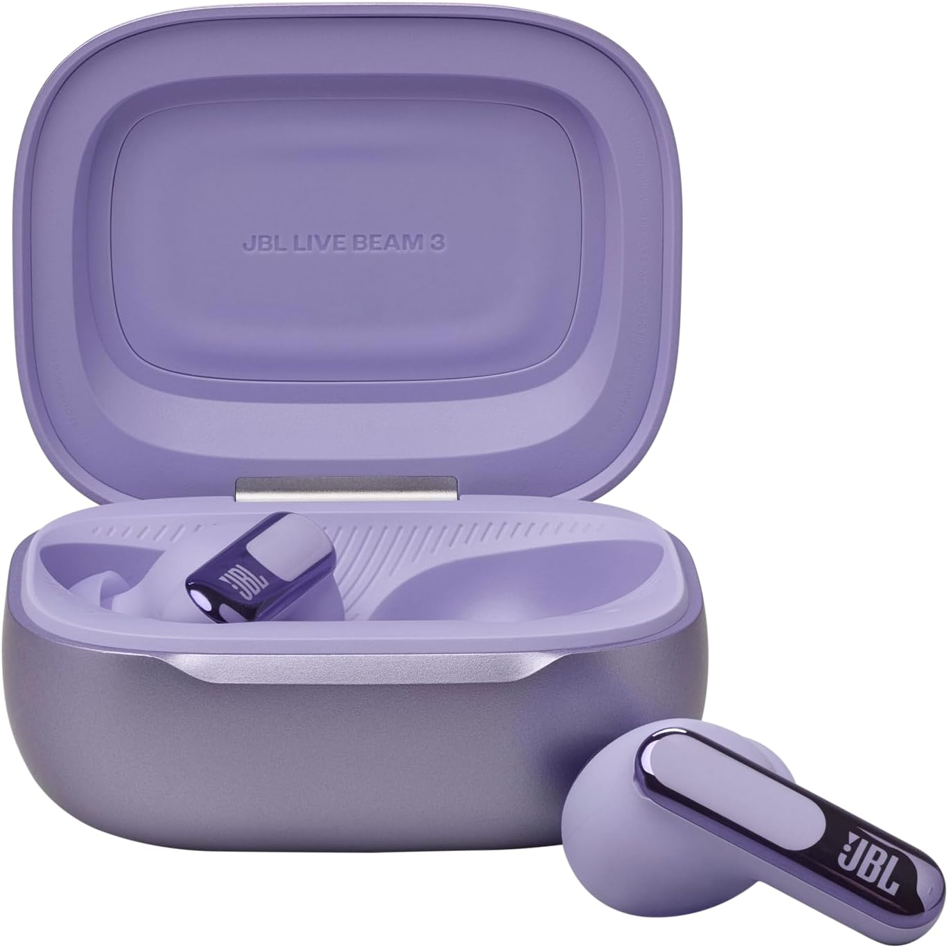 JBL Live Beam 3 - True wireless noise-cancelling stick-closed earbuds, 48Hrs total playback, Wireless Charging, 6 Mics for perfect calls, Multi-point connection, IP55 waterproof and dustproof (Purple)