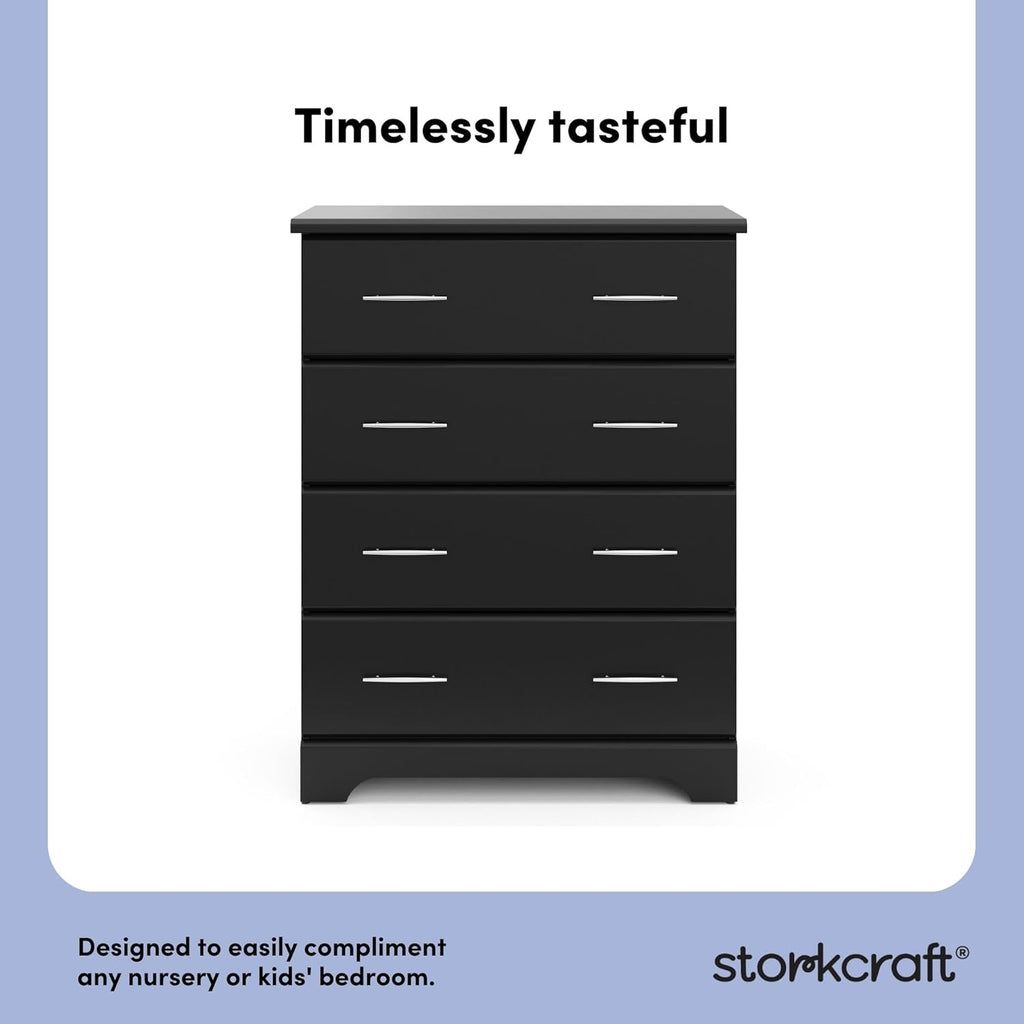 Storkcraft Brookside 4 Drawer Dresser (Black) – GREENGUARD Gold Certified, Nursery Dresser for Kids Bedroom, Chest of Drawers