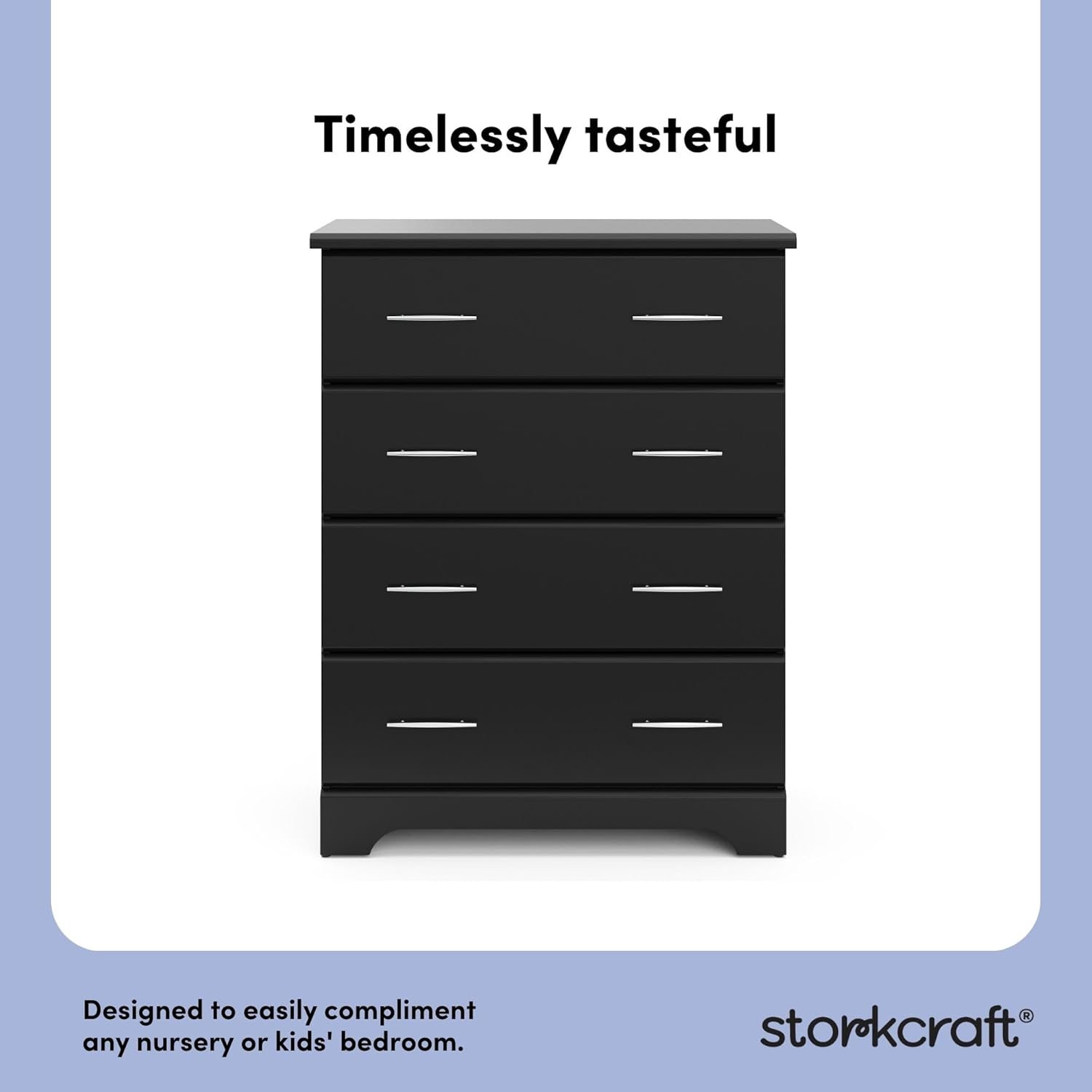 Storkcraft Brookside 4 Drawer Dresser (Black) – GREENGUARD Gold Certified, Nursery Dresser for Kids Bedroom, Chest of Drawers
