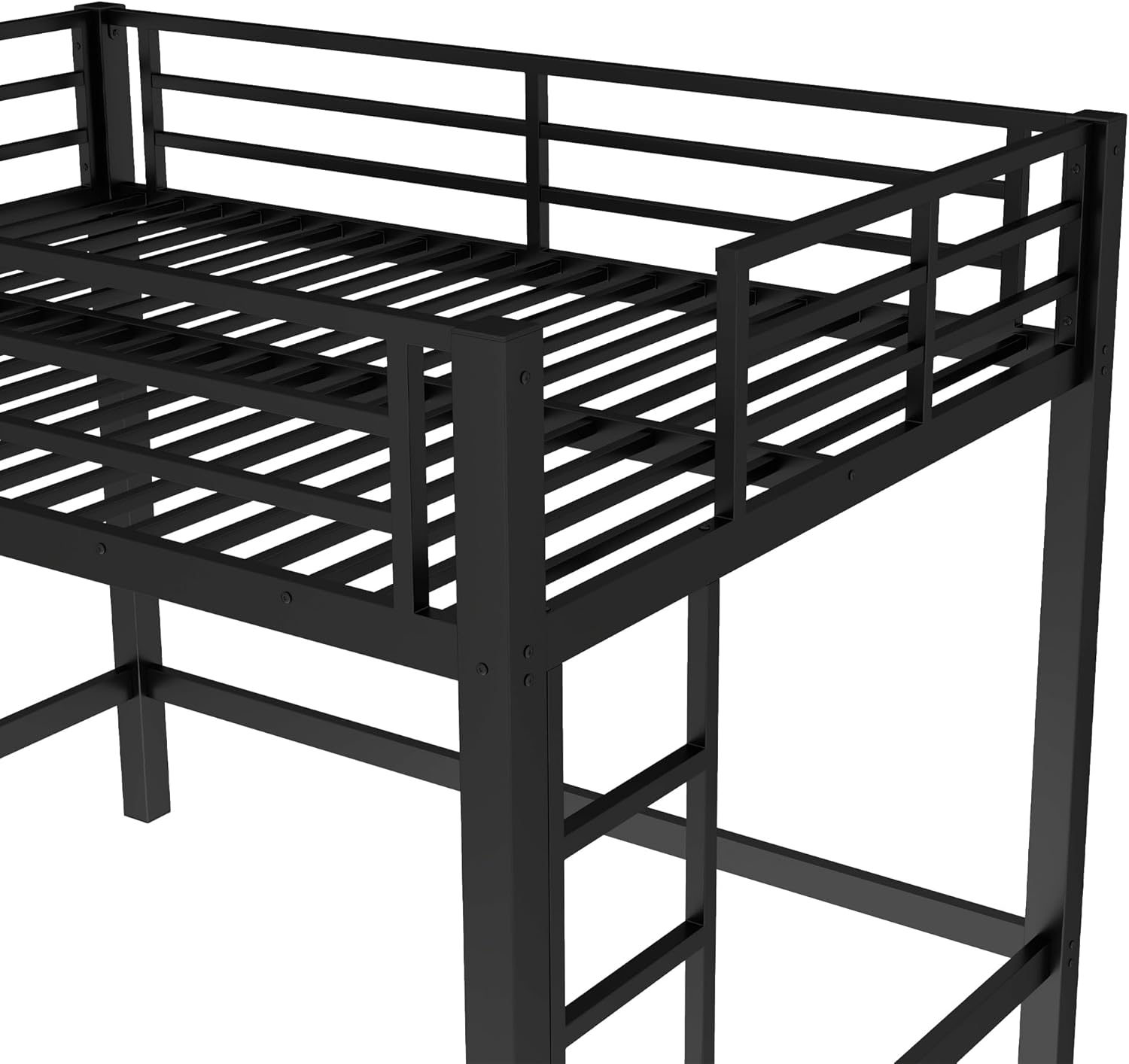 Bellemave Full Loft Bed with 2 Ladders and Guardrails, Metal Loft BedFrame for Adults, Kids, Teens, Black