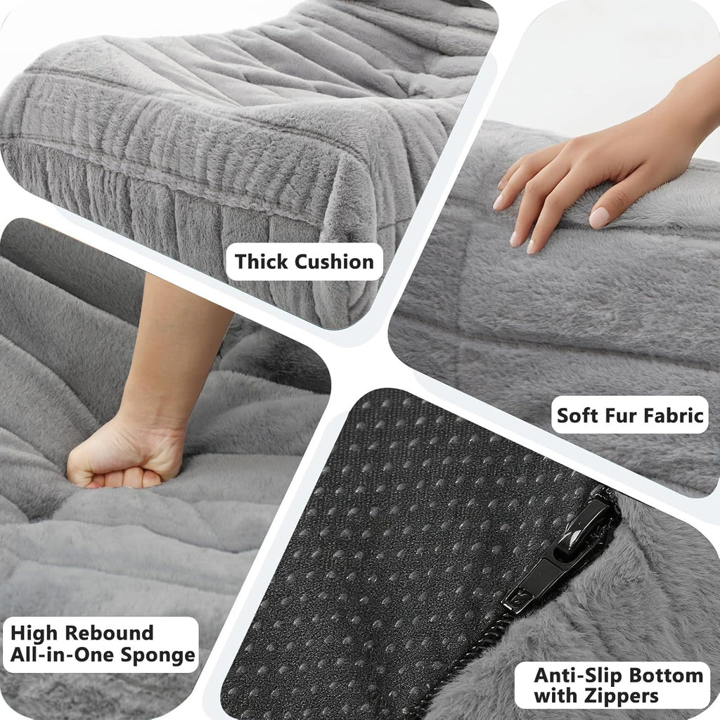 Bean Bag Chair for Adults, Giant Bean Bag Sofa Oversized Beanbag Chairs, Fireside Bean Bag Couch with High Density Sponge Filled Large Bean Bags Chair for Apartment Living Room Bedroom, Gray
