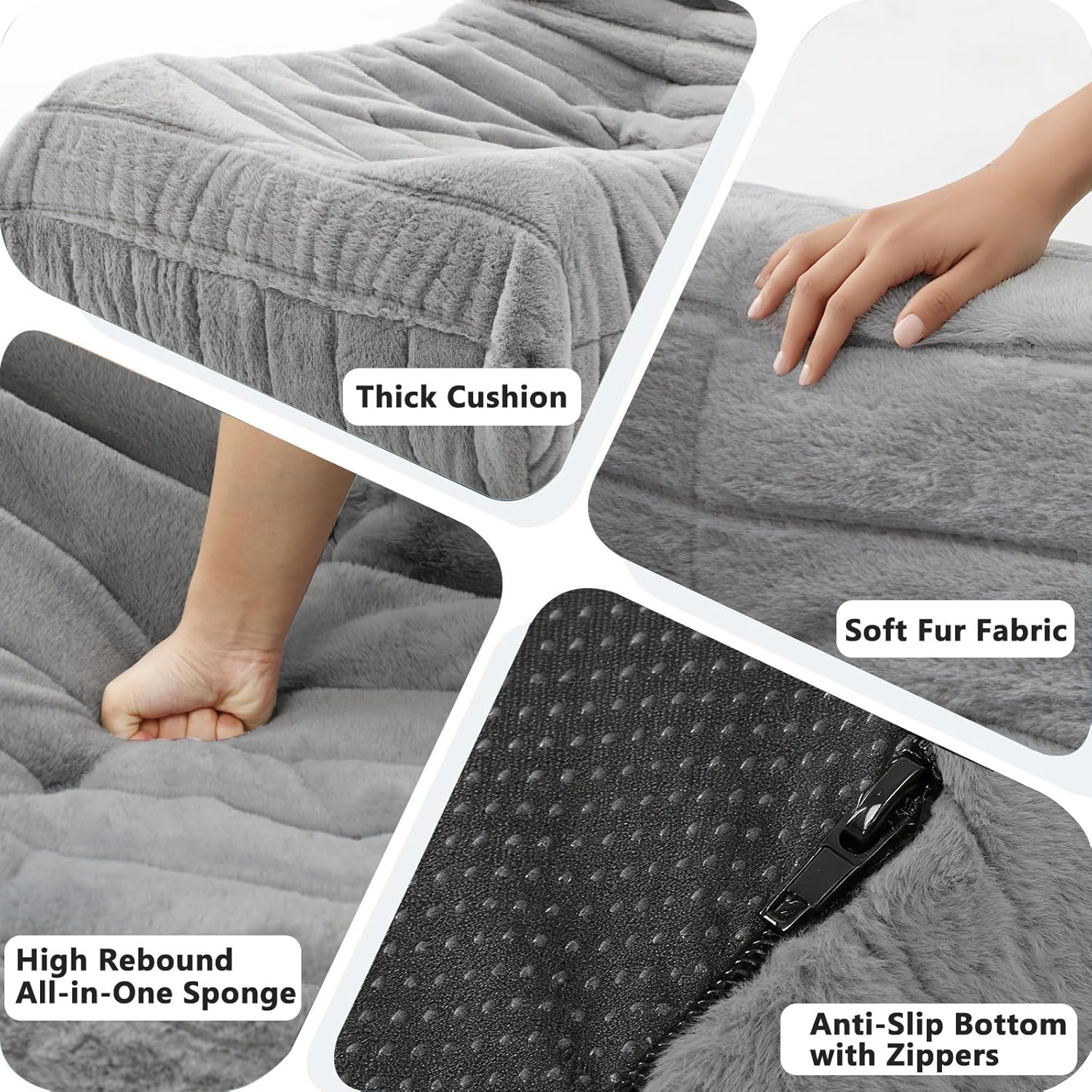 Bean Bag Chair for Adults, Giant Bean Bag Sofa Oversized Beanbag Chairs, Fireside Bean Bag Couch with High Density Sponge Filled Large Bean Bags Chair for Apartment Living Room Bedroom, Gray