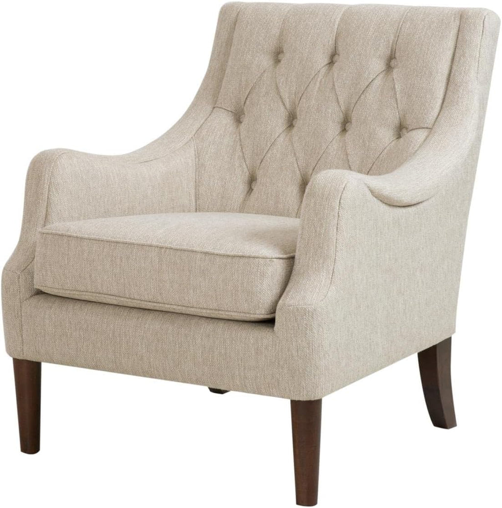 Madison Park Accent Chair for Living Room, Upholstered Button Tufted Back, Removable 5.75" T Seat Cushion, Solid Wood Legs, Modern Accent Armchair Family Room Furniture, Bedroom Chair, 29.25"W Beige