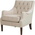 Madison Park Accent Chair for Living Room, Upholstered Button Tufted Back, Removable 5.75" T Seat Cushion, Solid Wood Legs, Modern Accent Armchair Family Room Furniture, Bedroom Chair, 29.25"W Beige