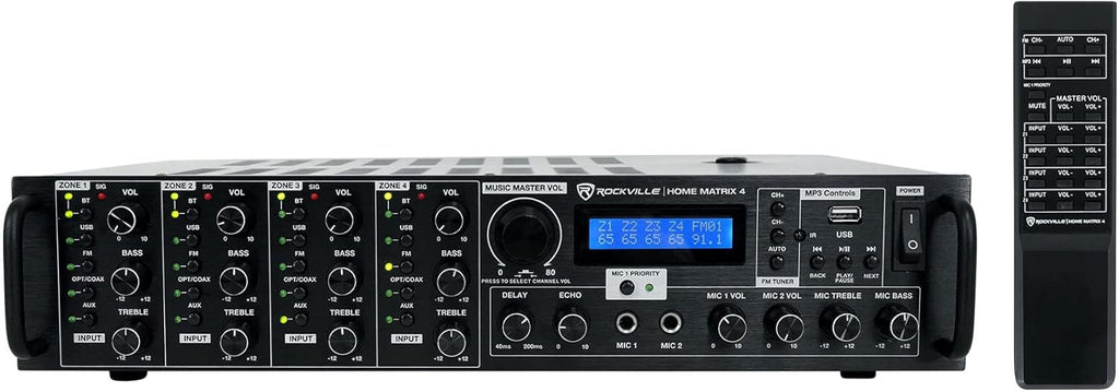 Rockville HC85 Bundle: (8) 8" 120W RMS/350W Peak Each 8 Ohm in-Ceiling Home Theater Speakers, Home Matrix 4 4-Zone 8-Channel 600W RMS (75W x 8) Multi-Room Receiver Amplifier, 9-Items