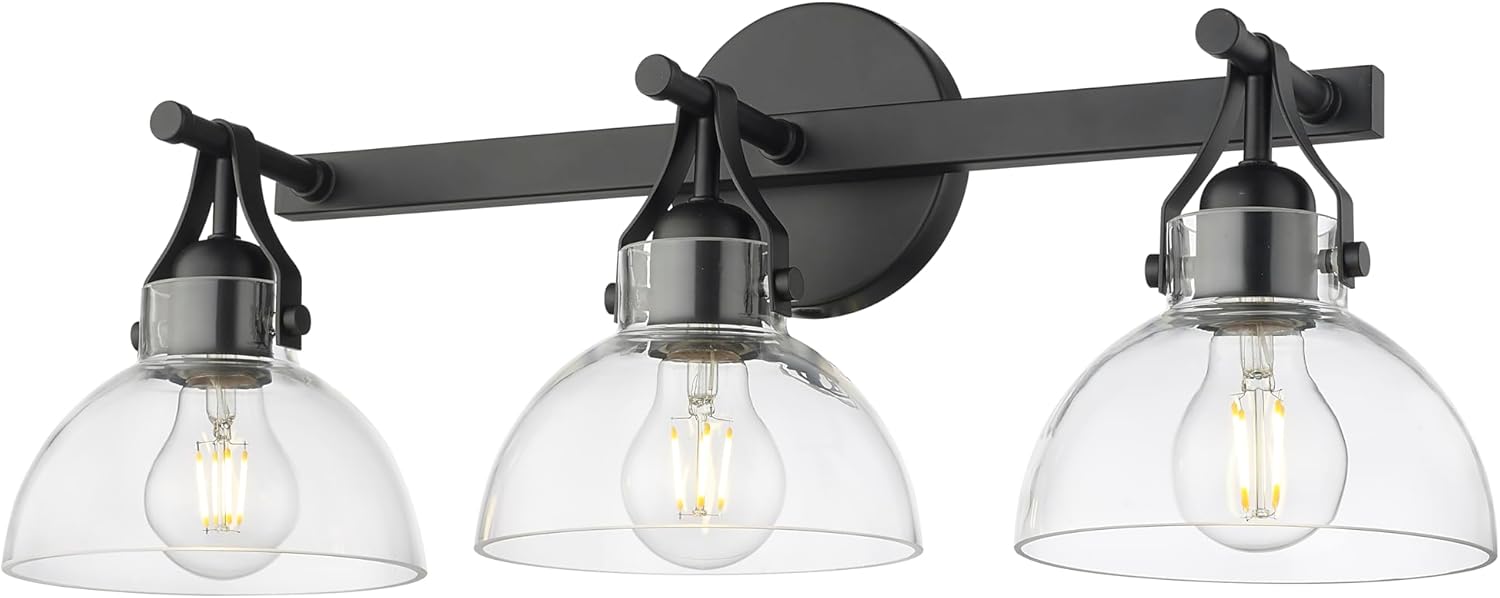 ML Lighting | 24103-MB | Indoor 3 Light Vanity in Matte Black with Clear Glass Shade | Elegant and Versatile Design for Any Bathroom