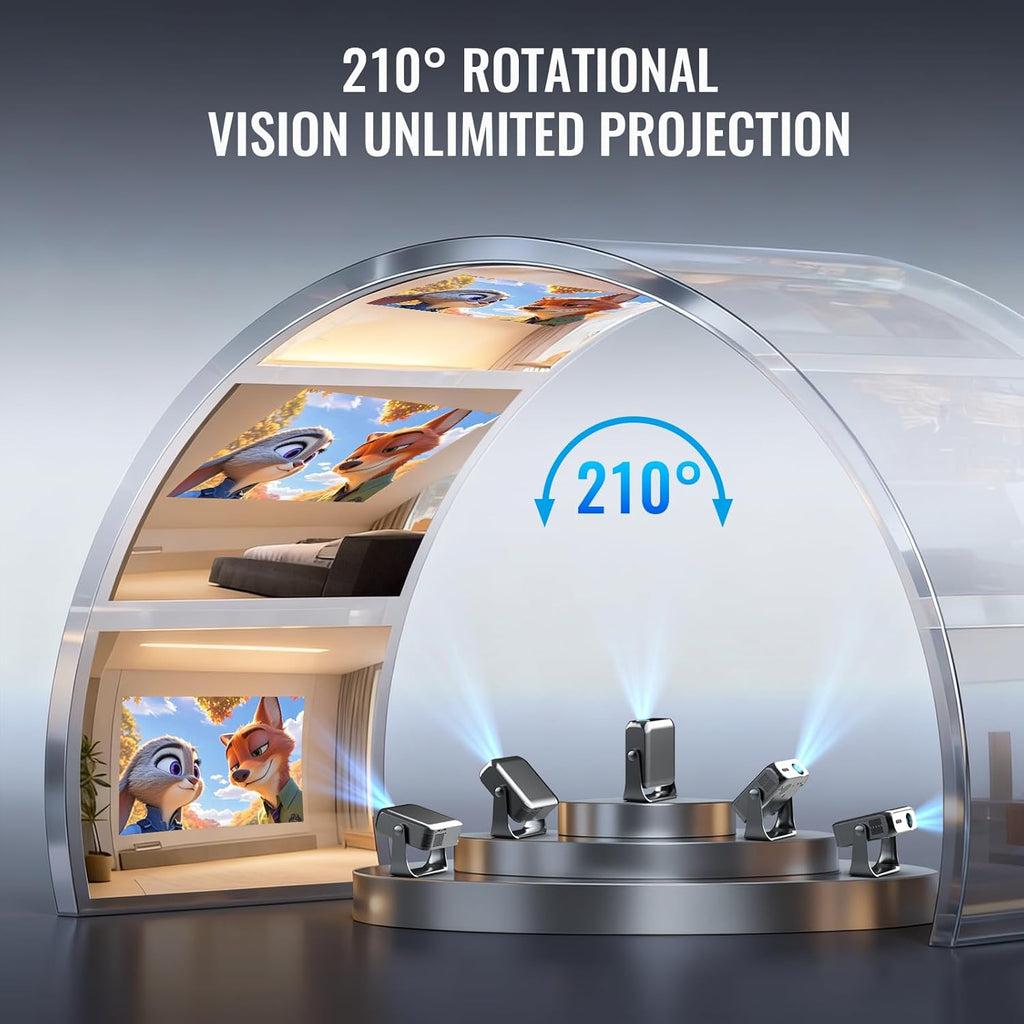 Smart Outdoor Projector with WiFi and Bluetooth, Officially-Licensed Apps, 4K Support Portable Movie Projector, Electric Focus & Auto Keystone, 210° Rotatable Stand, Mini Proyector for Home Theater